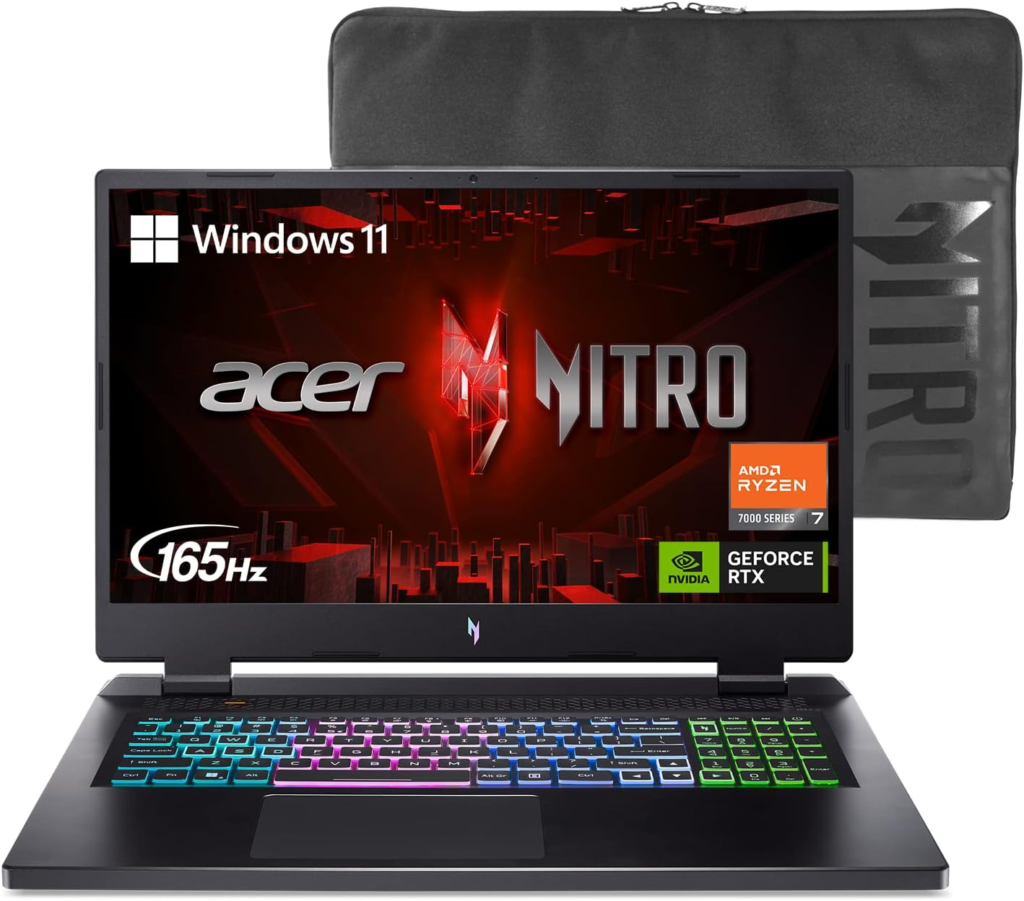 Acer Nitro 17 Gaming Laptop AMD Ryzen 7 7840HS Octa-Core CPU 17.3" FHD 165Hz IPS Display NVIDIA GeForce RTX 4050 16GB DDR5 1TB SSD Wi-Fi 6E RGB Backlit KB AN17-41-R6L9