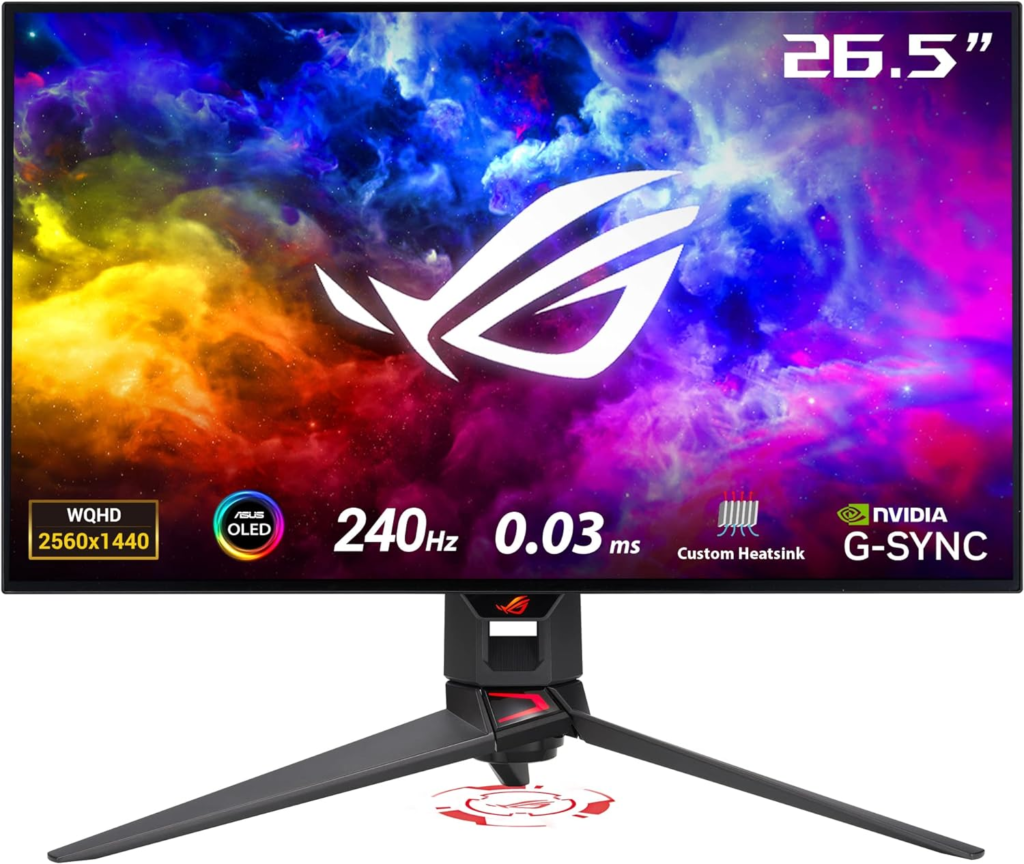 ASUS ROG Swift 27”1440P OLED DSC Gaming Monitor (PG27AQDM) - QHD (2560x1440), 240Hz, 0.03ms, G-SYNC Compatible, Anti-Glare Micro-Texture Coating, 99% DCI-P3, True 10-bit, DisplayPort,Black