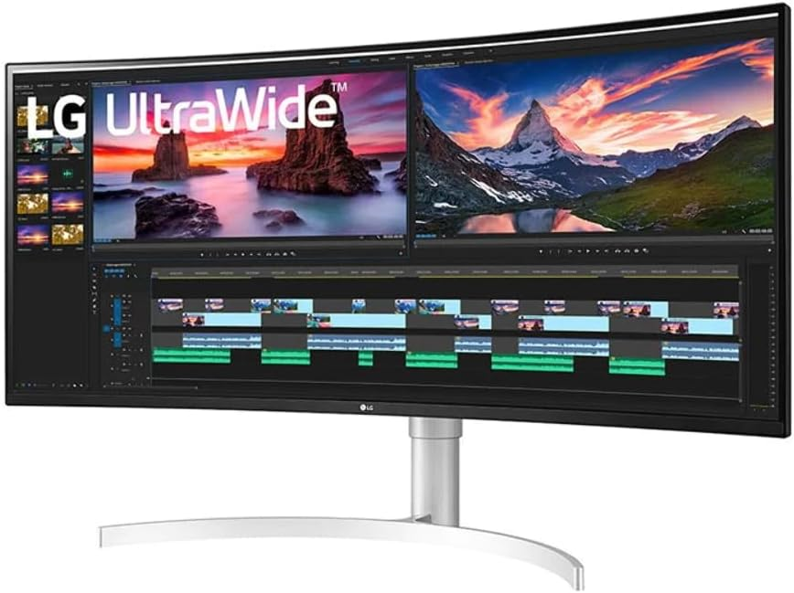 LG 38WN95C-W Monitor 38" 21:9 Curved UltraWide QHD+ (3840 x 1600) Nanio IPS Display, Thunderbolt 3, 1ms Response Time, 144Hz Refresh Rate, NVIDIA G-SYNC, AMD FreeSync -White/Silver